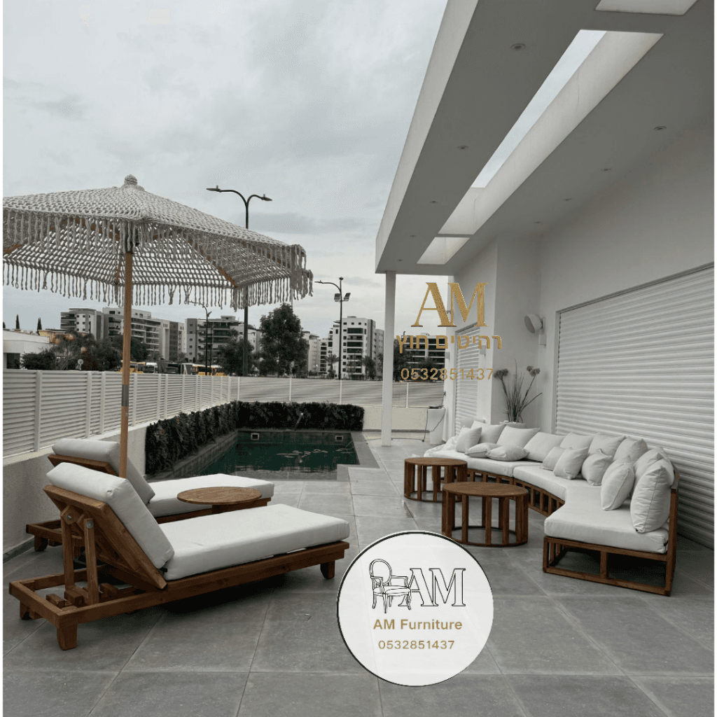 פינת ישיבה עץ  דגם 501  חצי עגולה עם שתי כיסאות שיזוף